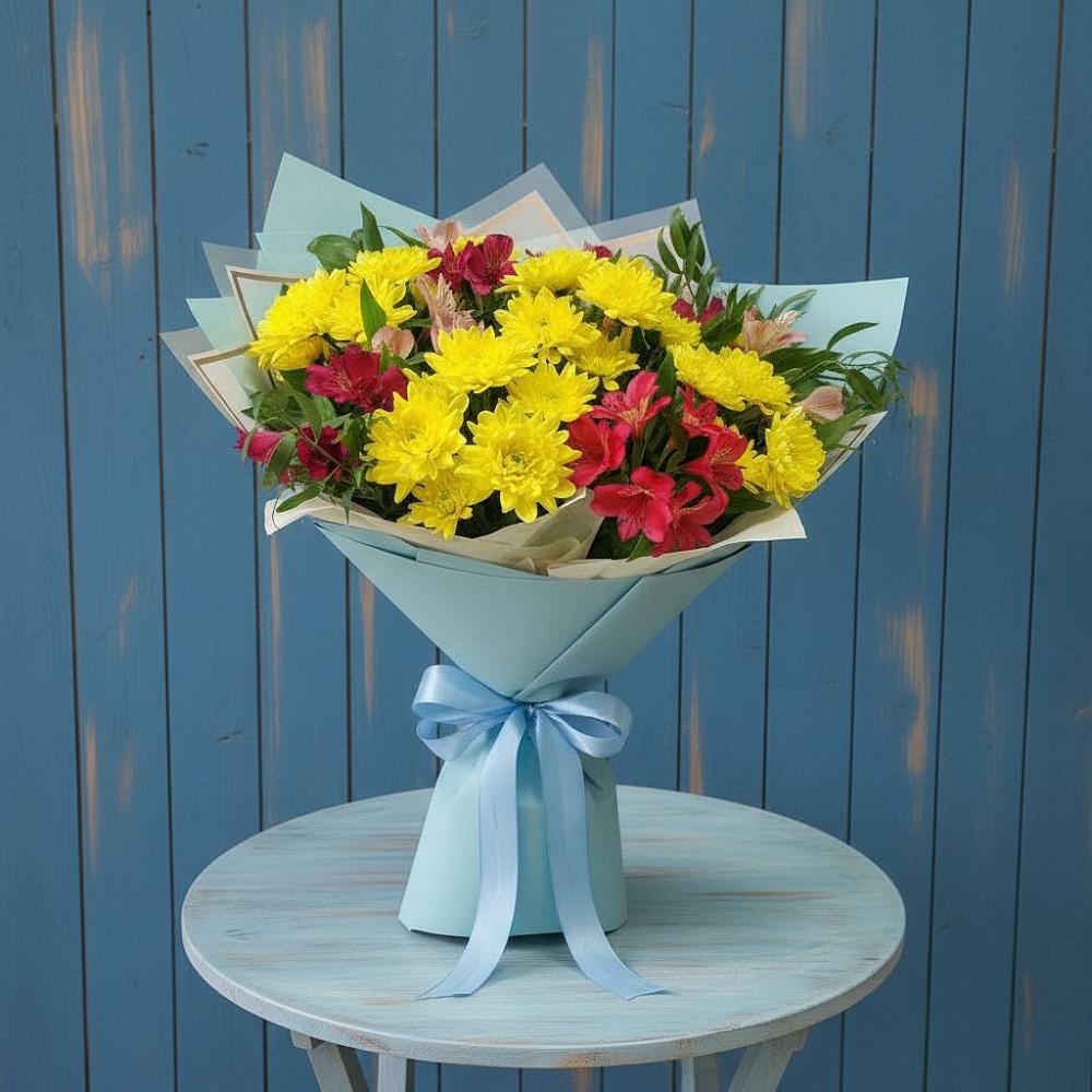 Букет сочные брызги в Больших Вяземах Букет цветов из: Альстромерии и Хризантемы в Больших Вяземах