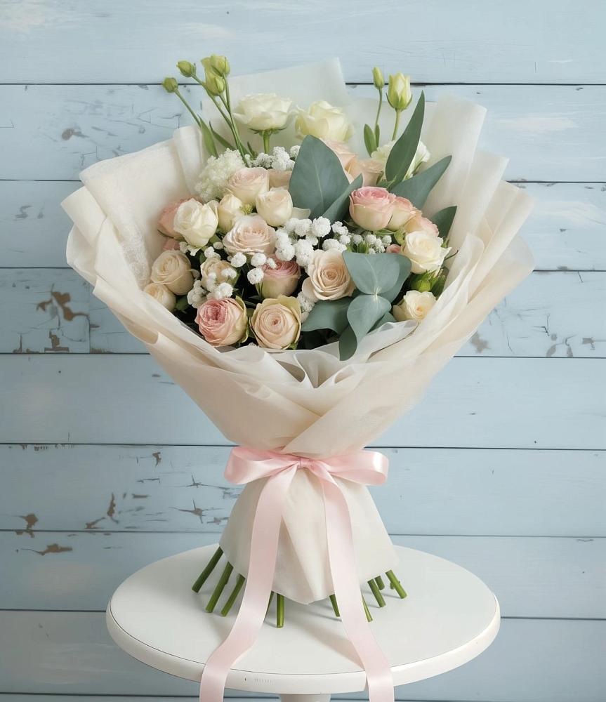 Букет Сказочное воображение в Больших Вяземах Букет цветов из: Розы и Лизиантусы в Больших Вяземах